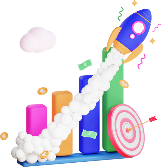 3D rocket business illustration